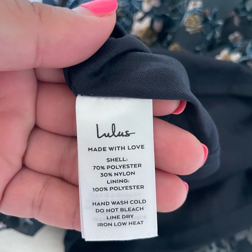 Lulu's Navy Floral Burnout Asymmetrical Mini Dress - Picture 7 of 9